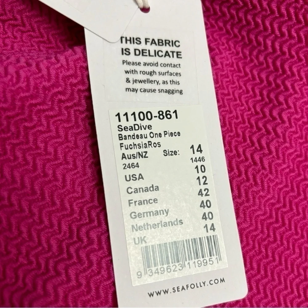 NWT Sea Folly Fuchsia Rose Pink Sea Dive Bandeau One Piece Swimsuit Size 10 (US)